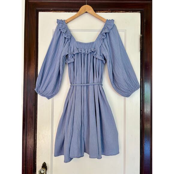 Apiece Apart Blue Cotton Gauze Ruffle Dress -- Size XS/S - Picture 2 of 5